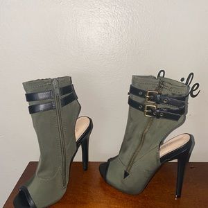 Green open toe boots